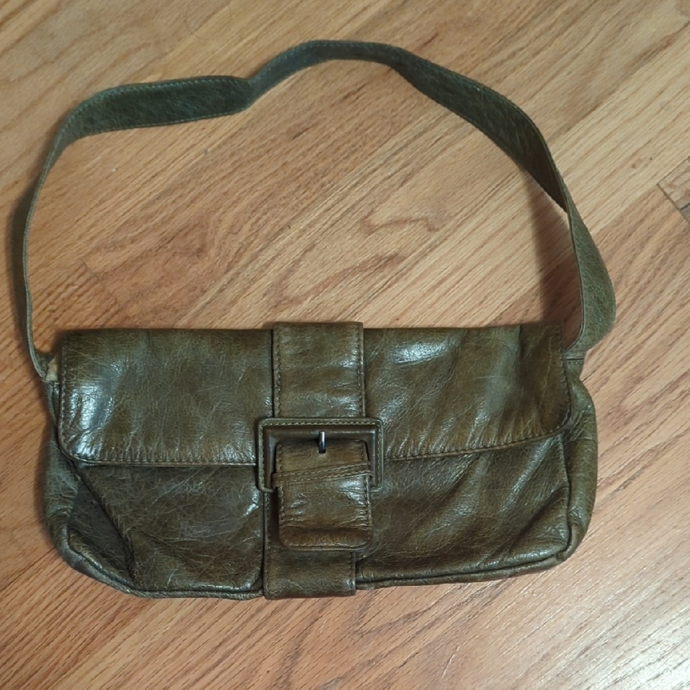 HOBO Green Leather Wristlet with Buckle